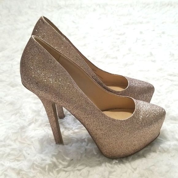 Steve Madden Gold Glitter Platform Pumps Sz 8 - Picture 5 of 7